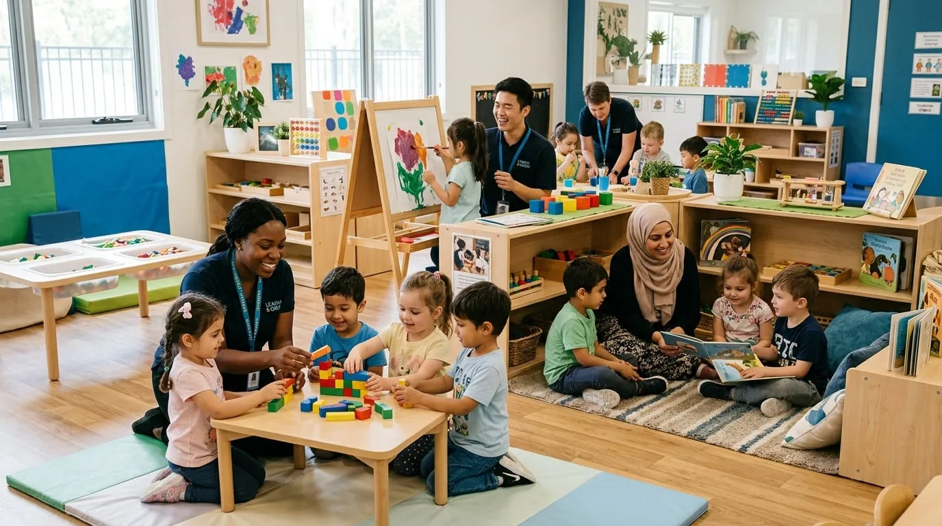 Early childhood educators working with children